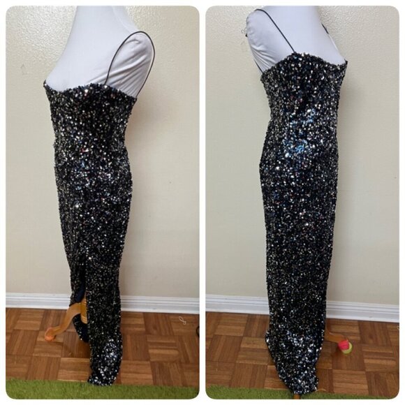 Nookie Confetti Sequined Formal Black Tie Long Gown Medium in Navy - Picture 3 of 12